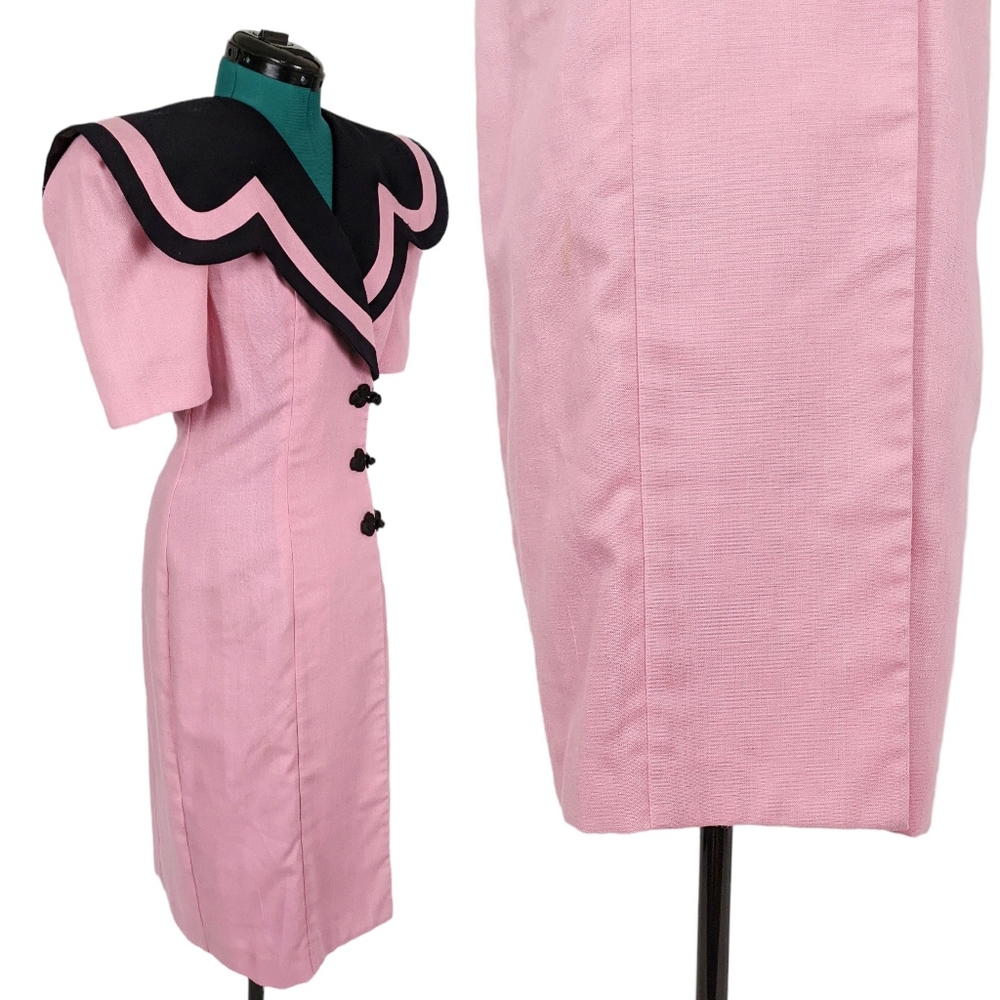1980s Statement Sailor Sheath Dress Bold Shoulder Pads Ann Tobias 1990s Rare vtg - Picture 5 of 10